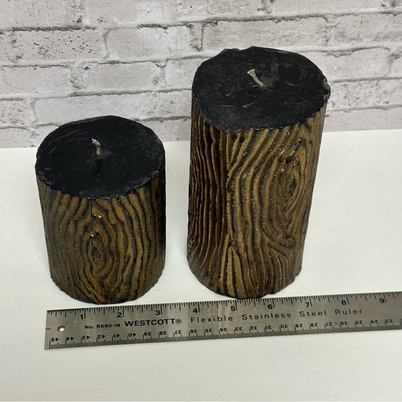 Log Wood Design Black Gold Candles Set of 2 - Picture 2 of 9